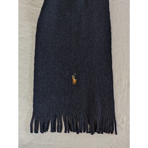 Polo Ralph Lauren Mens Scarf 100% Merino Wool Navy Blue Pony Horse Logo - Picture 1 of 7